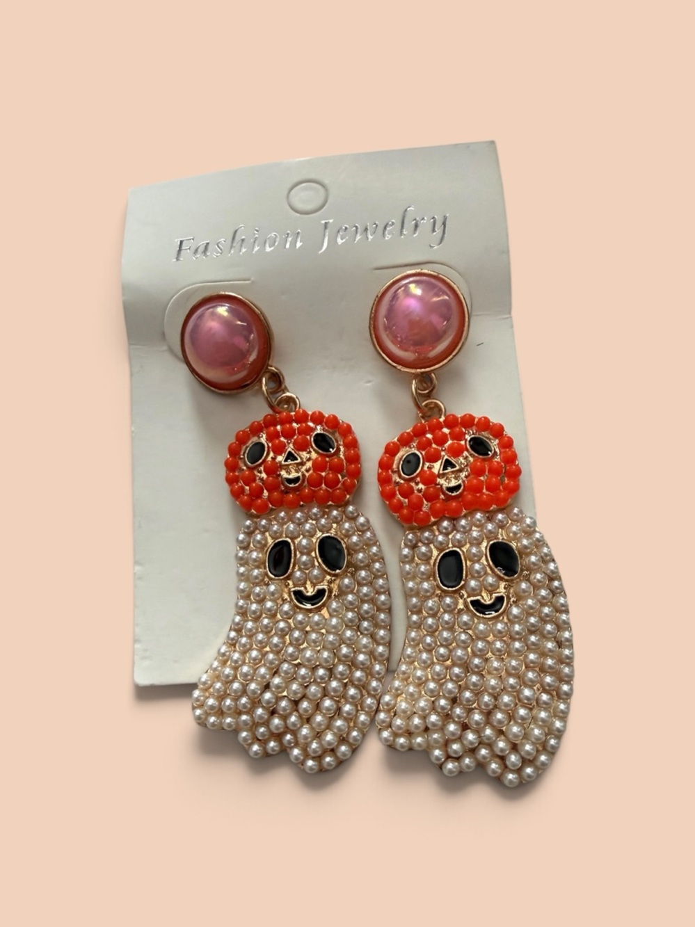 Fashion Jewelry Pink & Orange Halloween Ghost Drop Earrings
